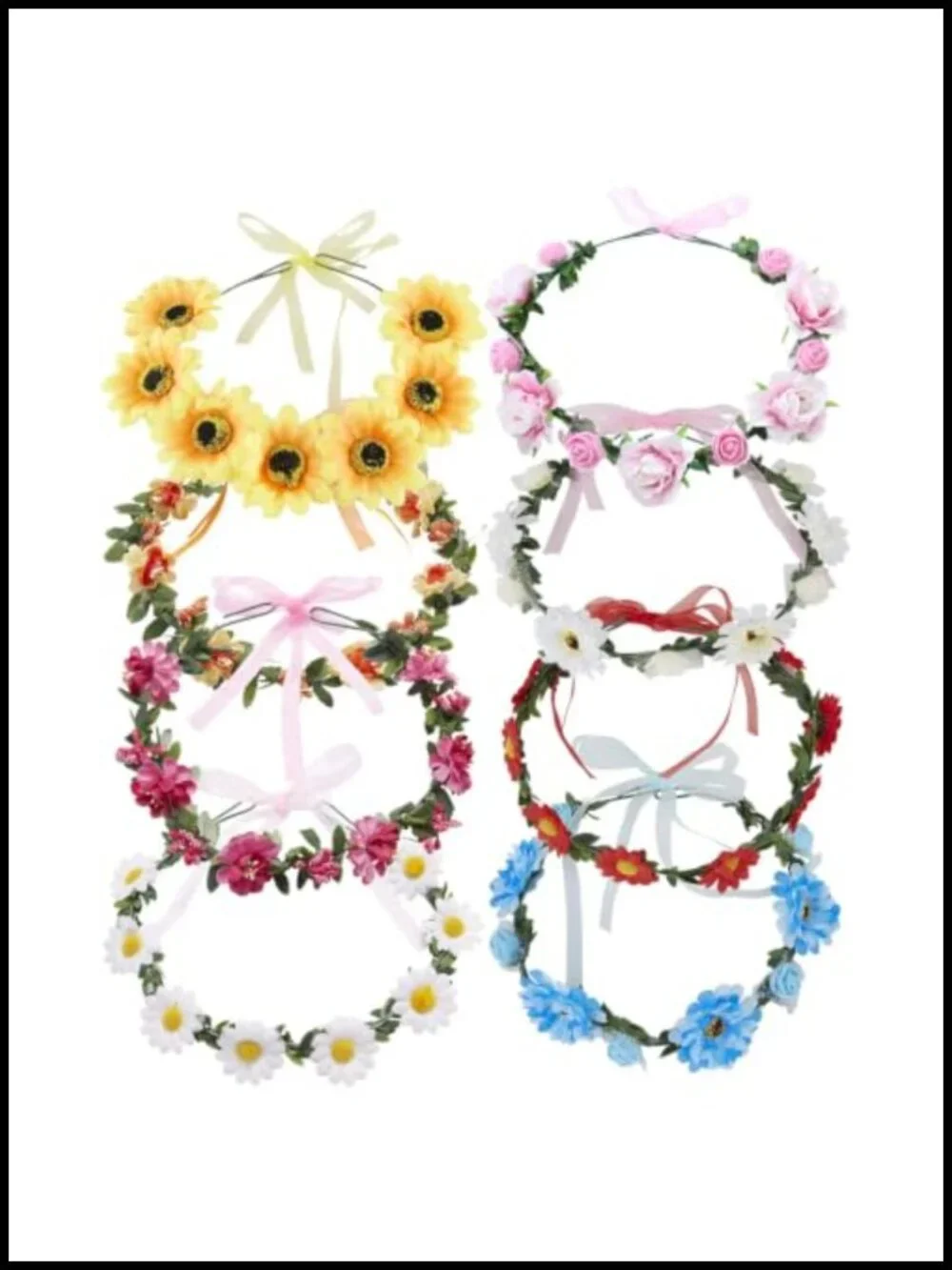 Boho Flower Crowns 8 Pack Floral Wreath Ribbon Halo Headbands Wedding Bridal